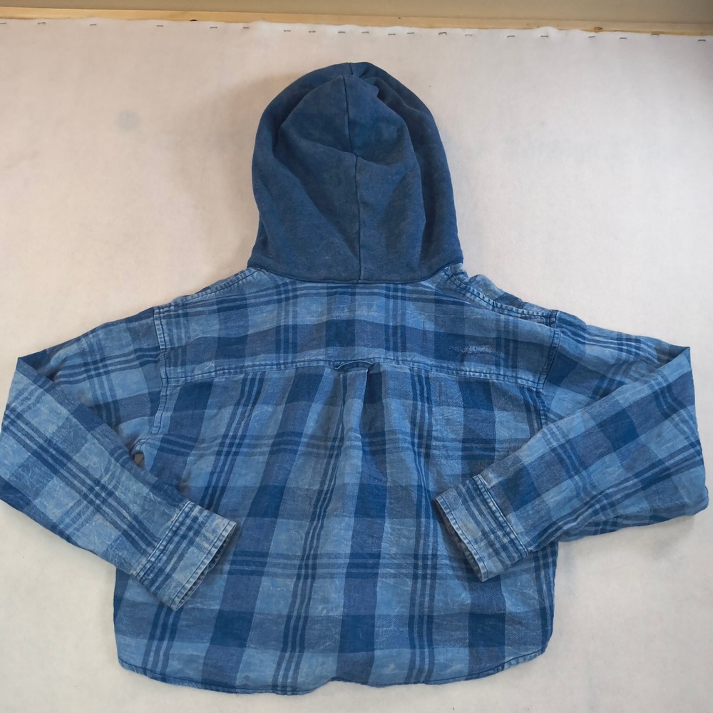 American Eagle Hooded Plaid Flannel Shirt SP Blue Button Up Hoodie Top - Picture 2 of 16